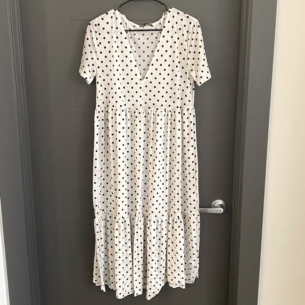 Zara V Neck Polka Dot Midi Dress